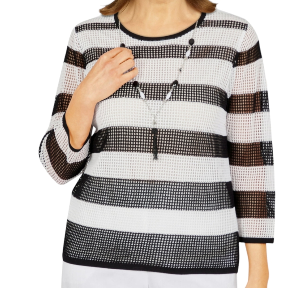 Black And White Striped blouse Xl Petite